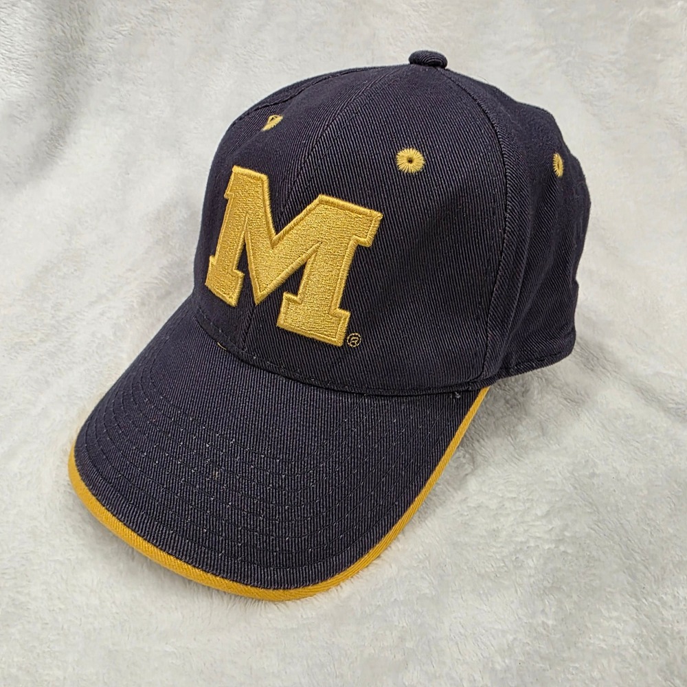 Vintage Michigan Wolverines Hat Signatures Strapback Cap Navy Blue Maize Big M